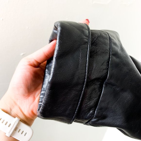 Vintage Russel Lawrence black oversized open leather jacket cuff sleeve medium - Picture 8 of 8